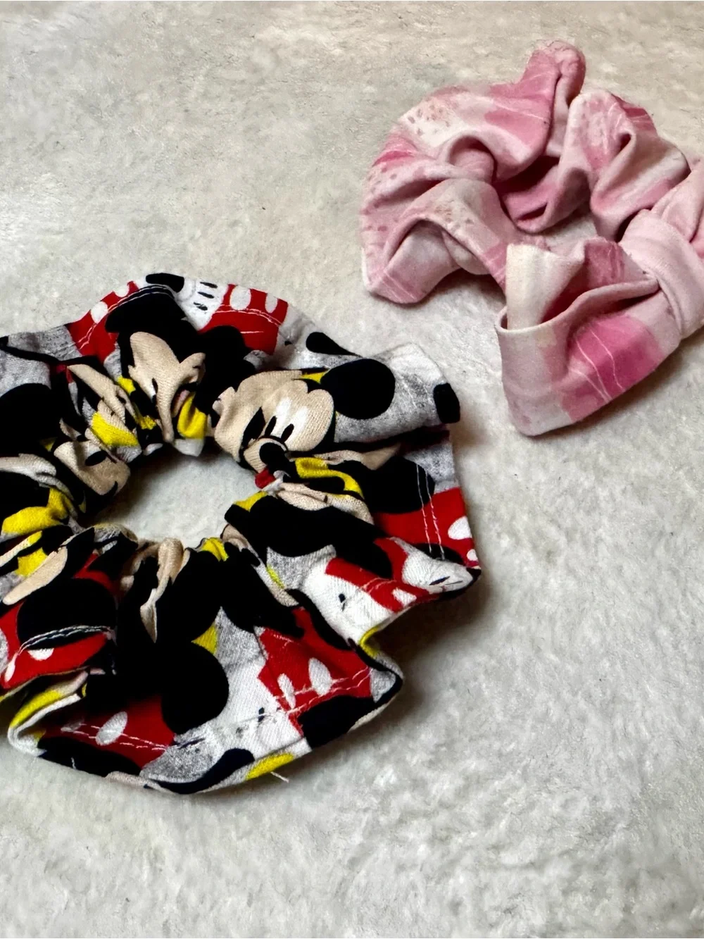 Kids Pink Bow Minnie Mouse Scrunchie and Black-Red Mickie Mouse Hair Tie